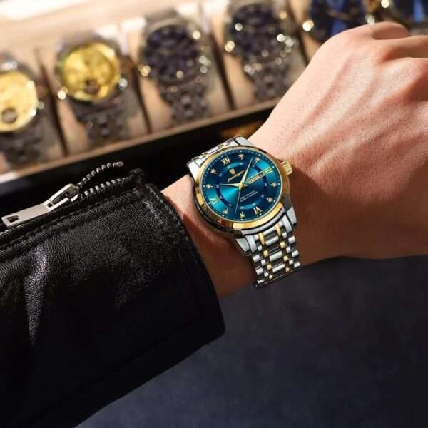 POEDAGAR 936 Golden White | Brand New Fashion Quartz Watch for Men Stainless Steel Sports Luminous Date Week Luxury Men's Watches - Image 4