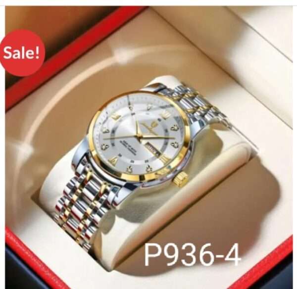 POEDAGAR 936 Golden White | Brand New Fashion Quartz Watch for Men Stainless Steel Sports Luminous Date Week Luxury Men's Watches