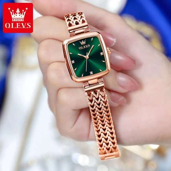 OLEVS 9951 Golden Green | Elegant Women's Watch Trend Waterproof Simple Atmosphere Stainless Steel Quartz Wrist watch Original Certification - Image 3