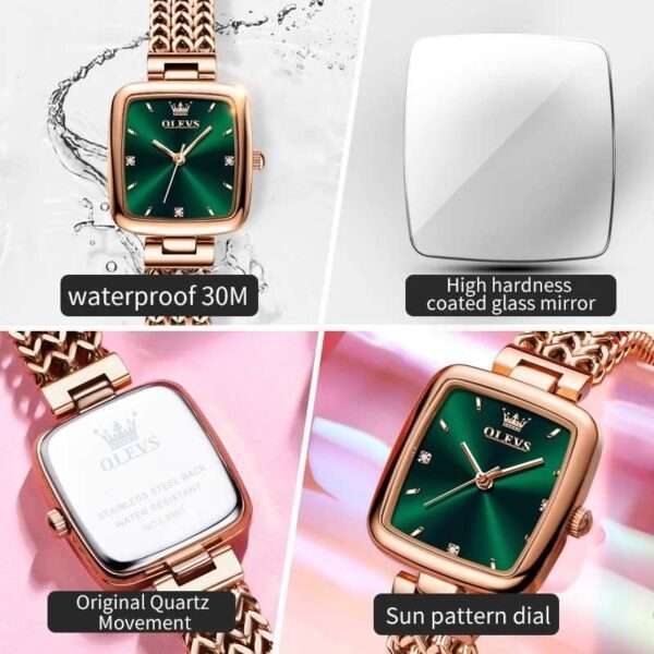 OLEVS 9951 Golden Green | Elegant Women's Watch Trend Waterproof Simple Atmosphere Stainless Steel Quartz Wrist watch Original Certification - Image 4