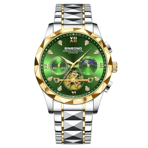 20: BINBOND B1236 Golden Green | Brand Fashion Tourbillon Dial Quartz Watches Men’s Luxury Stainless Steel - Image 3